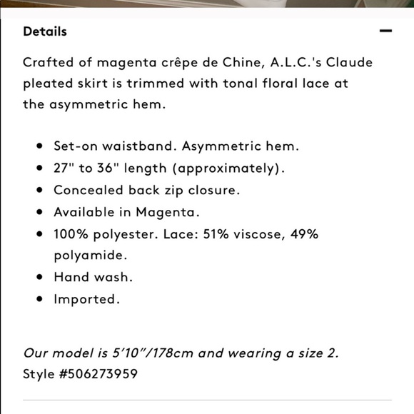 NWT ALC Claude lace trimmed pleated skirt - Picture 5 of 6